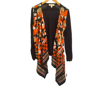 MICHAEL Michael Kors Floral Print Open Front Cardigan Black Orange Large